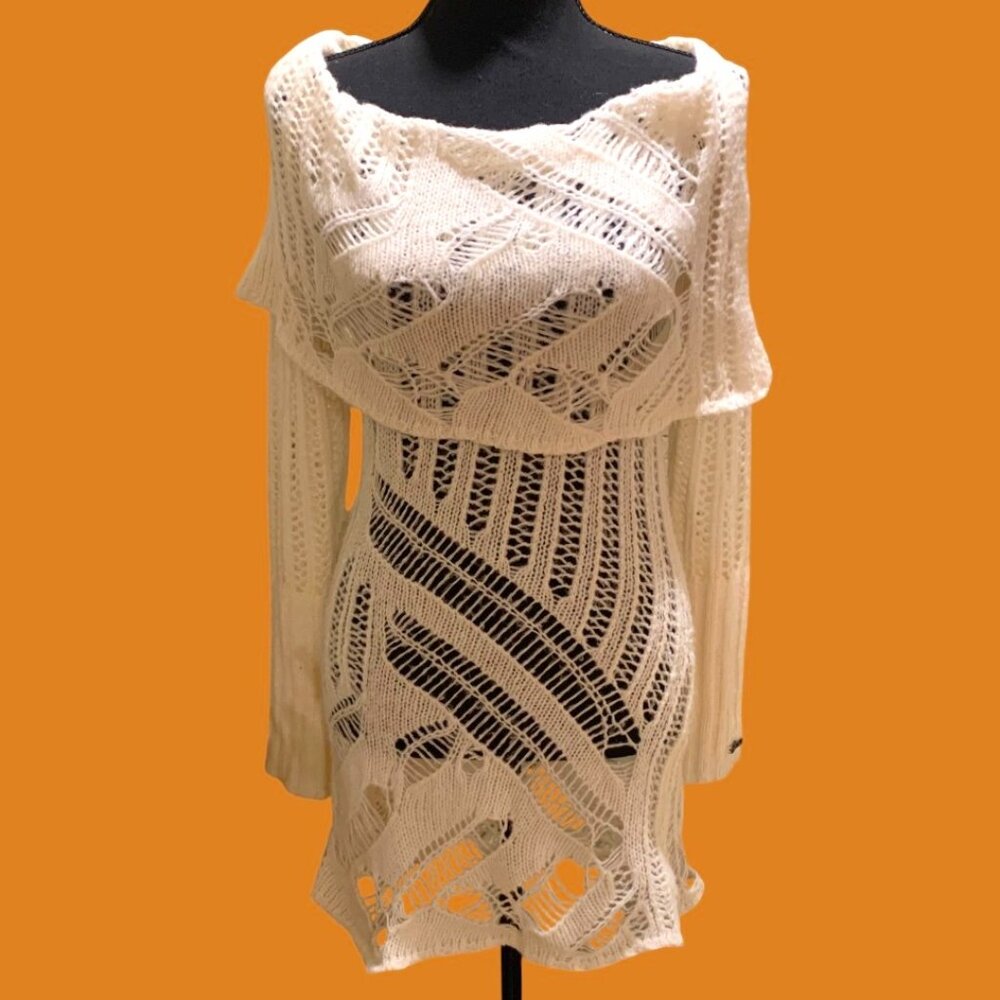 Guess Open Knit White Cover Up Dress